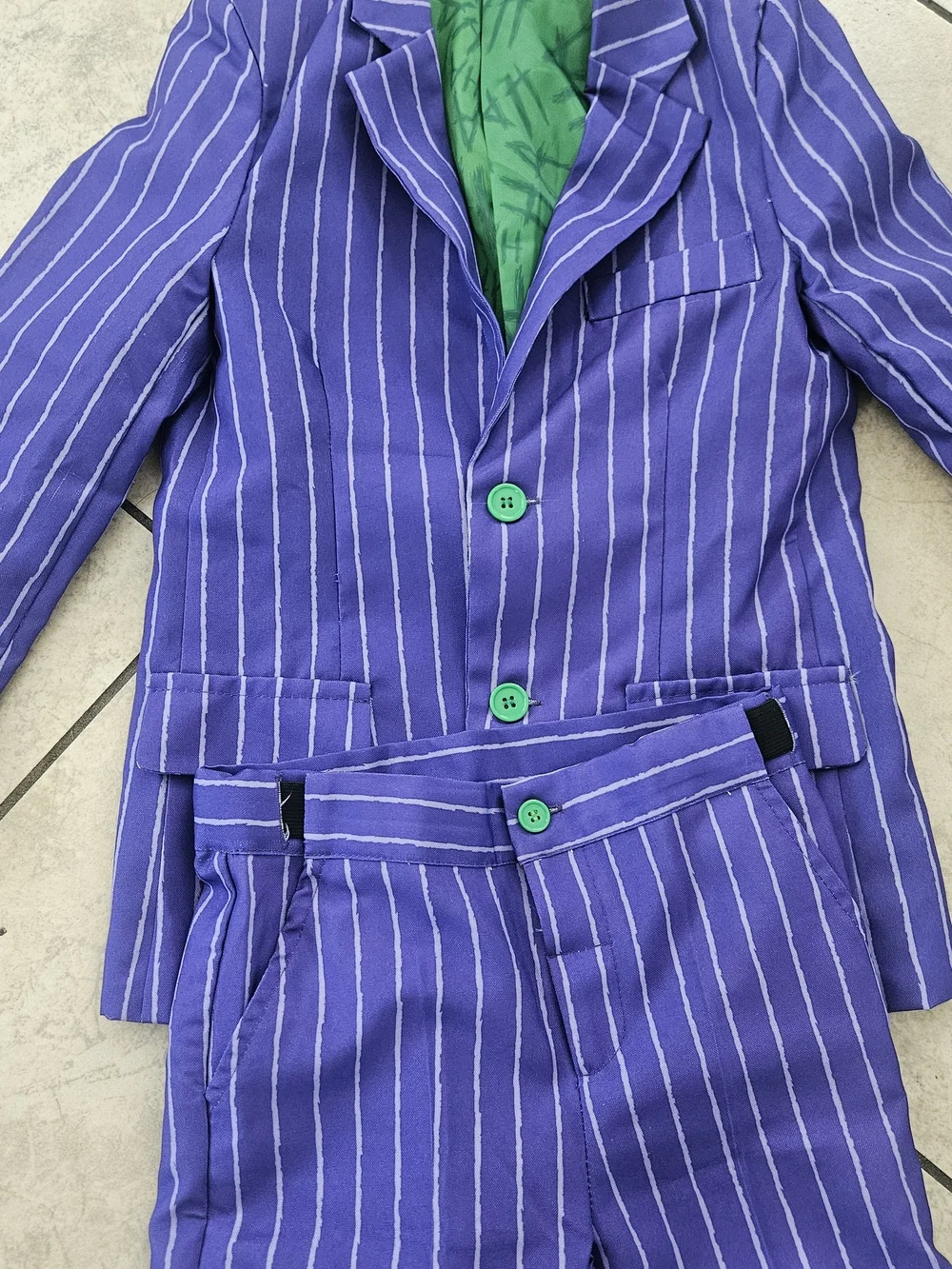 The Joker Kids Purple Pinstripe Jacket & Pants Set - Green Button Accent